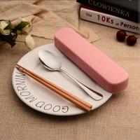 日式便携筷子勺子套装不锈钢勺子木质可爱学生创意单人餐具三件套