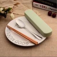 日式便携筷子勺子套装不锈钢勺子木质可爱学生创意单人餐具三件套