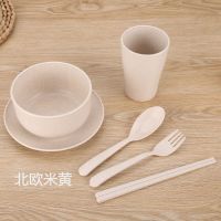 小麦秸秆防摔防烫碗家用餐具成人儿童塑料小碗吃饭碗筷盘杯勺套装