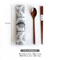 日式便携餐具筷子勺子套装实木筷子三件套儿童学生上班族旅行筷子