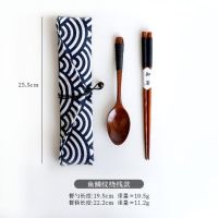 日式便携餐具筷子勺子套装实木筷子三件套儿童学生上班族旅行筷子