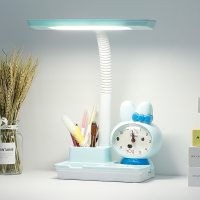 防近视护眼灯小学生书桌灯儿童阅读看书女孩学习专用台灯写字灯 蓝色(插电款)兔子闹钟 按钮开关