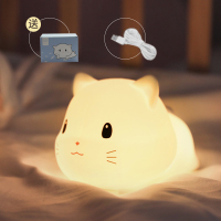 猫咪硅胶拍拍小夜灯卧室不插电床头睡眠灯可爱女生少女心儿童台灯 小萌猫-双色光源-可定时、调节亮度