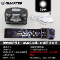 LED强光头灯充电超亮感应迷你小夜钓鱼矿灯头戴式锂电筒户外疝气 35W白光内置锂电USB充电续航5-20时[轻便款黑色]