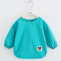 宝宝罩衣夏季薄款婴儿吃饭围兜儿童防水衣幼儿园男童女宝护衣饭兜 棉感长袖智能绿 90(90码建议0-2岁)