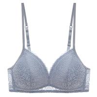 法式内衣新款2020女小胸聚拢夏季薄款蕾丝胸罩少女无钢圈文胸 银灰(单件) 32/70AB=S