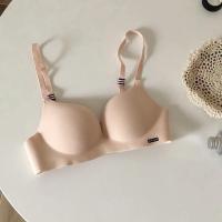 夏季韩版一片式无痕收副乳小胸聚拢胸罩内衣无钢圈文胸内裤套装女 米杏色-单件 38/85AB通杯