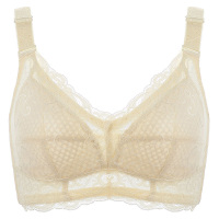 夏季内衣女薄款大胸显小文胸无钢圈聚拢收副乳防下垂全罩杯缩胸罩 Y102L米黄色 75B