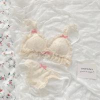 在逃公主~日系洛丽塔少女内衣蕾丝边无钢圈三角杯舒适文胸罩套装 米白套装 M(65-70ABC)