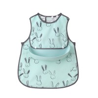 宝宝吃饭罩衣防水防脏儿童围裙反穿衣长袖婴儿护衣围兜幼儿园春秋 无袖绿色小兔 90(建议身高70-80CM收藏加购优
