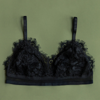 靴下物法式少女睫毛蕾丝性感内衣无钢圈三角杯bra小胸文胸罩夏季 黑色 S /70A/70B