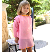 画画衣男儿童防水 宝宝罩衣长袖透气 幼儿园吃饭衣护衣围裙绘画衣 西瓜红 粉色纯色 S 2-3岁身高70-90cm