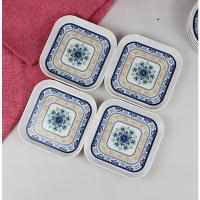 吐骨头鱼刺垃圾盘子塑料渣盘壳碟密胺干果KTV小吃盆托盘四方骨碟 青花瓷15cm4个