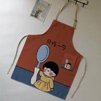 北欧卡通棉麻围裙女 个性干饭人防污罩衣家务小吃水果商店工作服 CSWQ01-01只吃一勺 围裙 有口袋