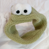 束发带可调粘贴式宽边洗脸发箍简约ins韩国可爱羊羔毛月子帽头箍 芥末绿