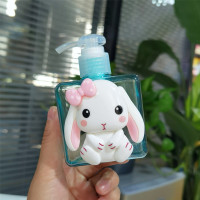 少女化妆品护肤品空瓶子旅行分装瓶按压式便携洗发水沐浴露乳液瓶 蓝色兔子250ml