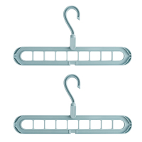 多功能九孔衣架衣柜收纳神器挂衣服防滑挂钩收纳整理架折叠魔术 北欧蓝 2个装 1个
