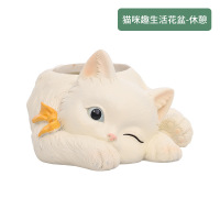 多肉花盆套装组合新款爆盆可爱动物造型猫咪大号创意卡通个性盆栽 休憩时光--趣生活 大