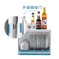 碗筷收纳盒厨房碗架带盖放餐具装碗箱碟盘沥水置物架塑料碗柜家用 加大号 单层蓝(A款 双开门)