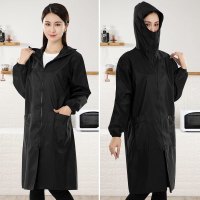 护衣加长款罩衣大人工作服家用厨房防水防油长袖围裙女士时尚冬季 加长双拉链口罩薄款黑色XL