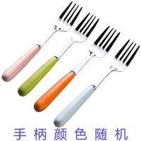 [4支装]不锈钢餐叉 意面叉沙拉叉西餐叉 糖果色陶瓷柄叉子勺子 4餐叉(随机颜色)