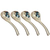 4个装日式陶瓷中号弯勺喝汤汤勺家用小勺子创意长弯勺手绘釉下彩 中号长弯勺(4支装)蓝富贵