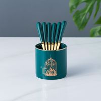 祖母绿陶瓷水果叉套装轻奢不锈钢叉点心叉甜品叉蛋糕水果签家用 鸟笼套装