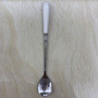 不锈钢长柄搅拌勺小汤匙调料咖啡勺子加长创意冰勺甜品蜂蜜勺 精品不锈钢陶瓷柄勺【白色】