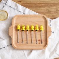 儿童水果叉 不锈钢 不锈钢餐具 可爱小蜜蜂硅胶水果叉 六支装(不含陶瓷底座)