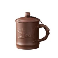 特价清仓紫砂泥陶瓷带盖功夫茶具大容量喝水单人普洱绿茶花茶茶杯 紫砂紫胸有成竹杯350毫升