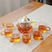 耐热玻璃功夫茶具套装家用整套简约客厅茶台透明茶杯花茶壶泡茶器 黄龙壶+6杯-7件套