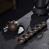 特价整套宜兴原矿紫砂壶功夫茶具家用茶盘茶杯盖碗陶瓷茶具 紫砂茶具1壶6杯