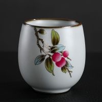 陶瓷主人杯泡茶个人单杯汝窑功夫茶具大容量杯子可养开片品茗茶杯 鹅蛋杯-荔枝款