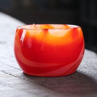 玛瑙茶具 玉瓷主人茶杯 单个龙图案茶杯琉璃玉石单杯茶杯玉瓷 玛瑙红茶杯--(无银饰)