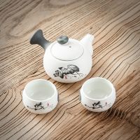 白瓷功夫茶具套装家用客厅简约整套陶瓷日式干泡盘茶壶茶杯泡茶道 雪花黑莲侧把壶一壶二杯