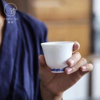 祥云青花茶杯家用泡茶白瓷品茗杯主人杯功夫茶具单杯陶瓷喝茶碗杯 祥云青花茶杯