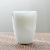 手工薄胎白瓷公道杯甜白釉陶瓷分茶器家用茶海匀茶杯公杯茶道配件 甜白蓝线公杯250ml