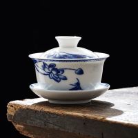 陶瓷三才盖碗单个茶杯大号敬茶杯茶碗青花瓷老式家用泡茶功夫茶碗 07款:荷花香韵-180毫升