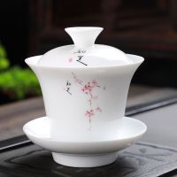甜白三才盖碗茶具茶杯小号手工白瓷单个手抓壶泡茶杯薄胎功夫茶碗 梅花盖碗