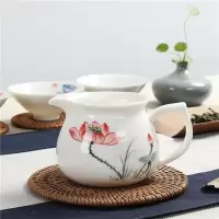 景德镇手绘公道杯荷花釉下彩大号茶海分茶器陶瓷功夫茶具配件 荷花公道杯
