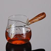 玻璃公道杯高档侧把耐高温加厚分茶器带茶虑大号特色描金公杯 木把金银烧公杯(兰花)