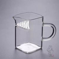 青睐毛尖绿茶专用月牙杯四方形公道杯带侧把泡茶杯可过滤加厚玻璃 方形200ml