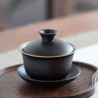 日式复古禅风黑陶泡茶盖碗三才盖碗功夫茶具粗陶盖碗茶杯家用茶碗 黑陶盖碗