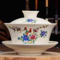 三才盖碗茶杯300ml大号陶瓷中国风复古龙宫廷皇帝泡八宝茶碗子 300ml喜上眉梢大盖碗