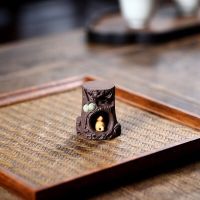 宜兴紫砂创意茶宠茶托 松鼠乐趣壶盖置托茶台摆件功夫茶具配件 紫泥款