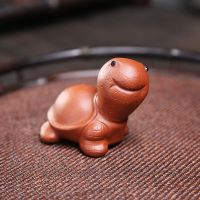 迷你紫砂小茶宠摆件 精品宜兴创意小乌龟大头龟 茶玩茶具可养紫砂 红 抬头小乌龟