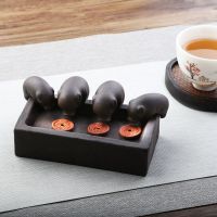 四只小猪喝水茶宠迷你招财紫砂茶宠可爱摆件茶桌茶玩精品可养摆件 小猪摆件