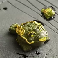 [清仓]变色茶宠摆件精品可养招财小金猪貔貅蟾蜍金蟾茶台茶桌饰 小号变色金蝉(绿色)