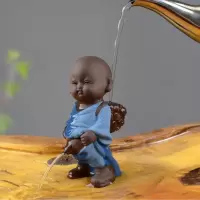 创意紫砂茶宠禅意小和尚摆件撒尿可爱茶桌茶台茶具茶道童子尿茶壶 彩砂尿童-蓝色