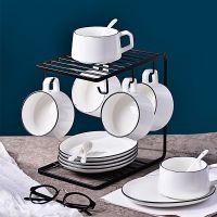 英式轻奢陶瓷咖啡杯下午花茶杯碟咖啡具茶具水杯家用奢华套装 XY21北欧六杯六碟六勺+铁架